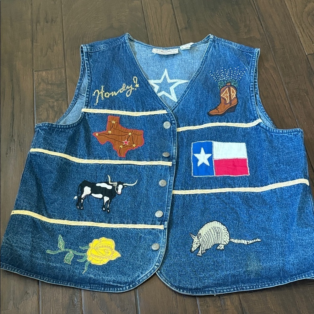 VINTAGE Texas RHYTHM BLUE WOMEN'S BLUE DENIM VEST XL